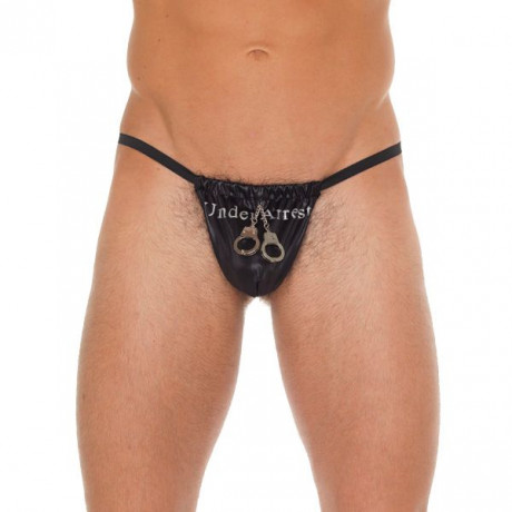Mens Black GString With Handcuff Pouch