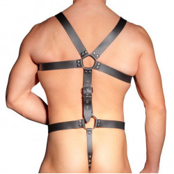 Mens Leather Adjustable Harness With Cock Ring