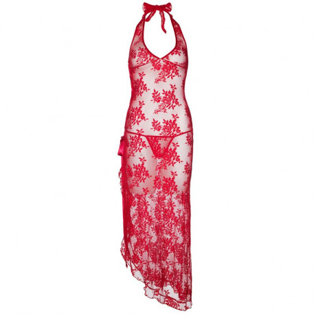 Leg Avenue 2 Piece Rose Lace Long Dress With Lace Side Red