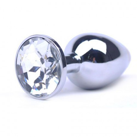 Large Metal Anal Plug With Clear Crystal Large Metal Anal Plug With Clear Crystal