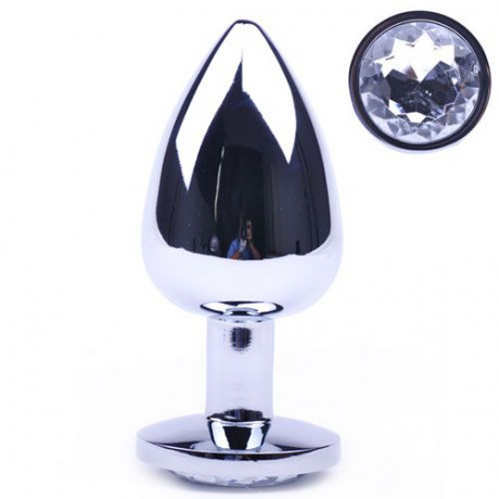 Large Metal Anal Plug With Clear Crystal Large Metal Anal Plug With Clear Crystal