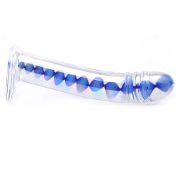 Glass Dildo With Blue Wavy Design